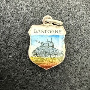 Vintage Bastogne WWII Enamel 800 Silver Charm Shield Belgium Tank Souvenir
1950s